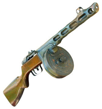 Russian PPSh machine gun taken closeup. Isolated.