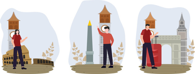 Flat Bundle Travel Destination Design Illustration