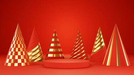 Christmas red mockup podium for product presentation podium