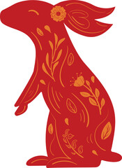 Chinese New Year Red Zodiac Rabbit with Orange Floral Ornament