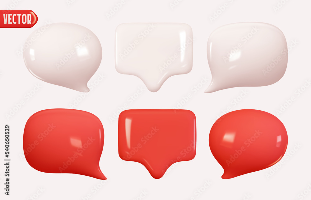 Fototapete collection speech bubbles red and white color. chat dialogue bubble text. modern realistic 3d design