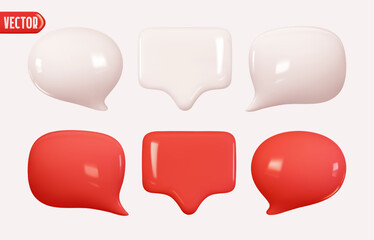 Collection Speech bubbles red and white color. Chat dialogue bubble text. Modern Realistic 3d design. The set is isolated. vector illustration