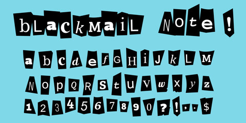 Anonymous blackmail letter set. Ransom letter cutout font. - obrazy, fototapety, plakaty