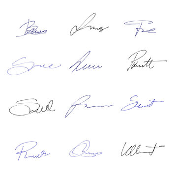 Imaginary signatures vector collection. Fake signature set.