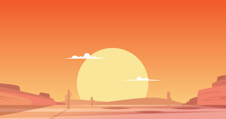 Fototapeta na wymiar Vector illustration of sunset desert landscape.
