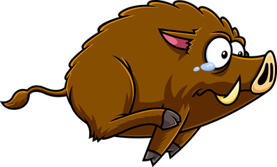 Scared Little Wild Boar Cartoon Character Running. Hand Drawn Illustration Isolated On Transparent Background