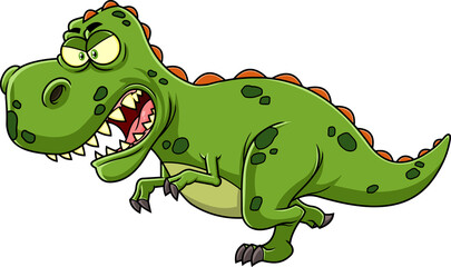 Fototapeta premium Angry Green Dinosaur Cartoon Character Running. Hand Drawn Illustration Isolated On Transparent Background