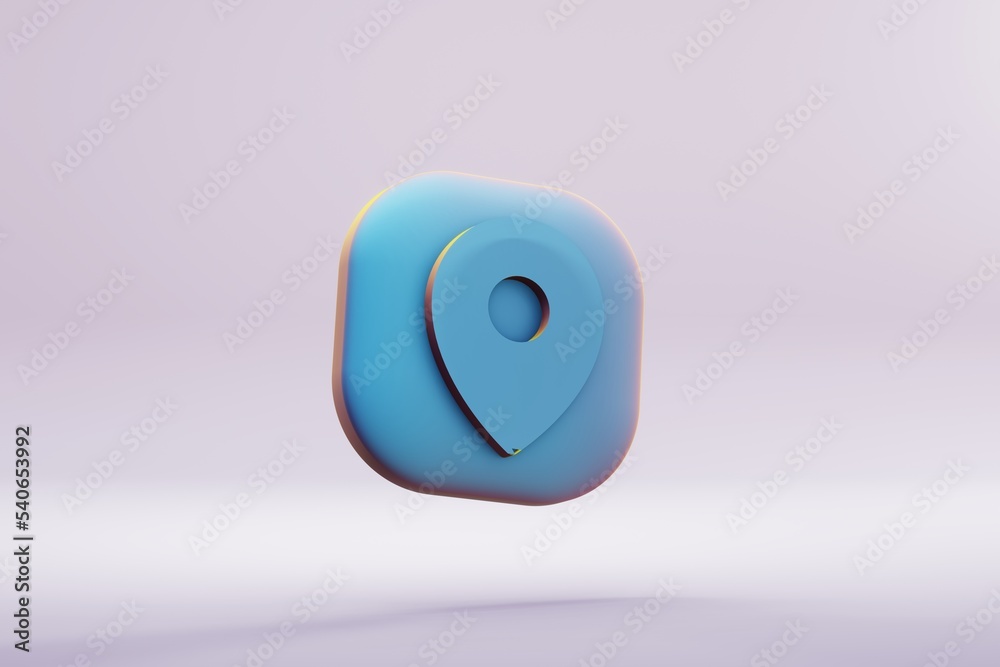 Poster beautiful illustration healthy blue location symbol icons on a bright pink background. 3d rendering 