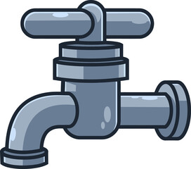 Cartoon Water Faucet. Hand Drawn Illustration Isolated On Transparent Background