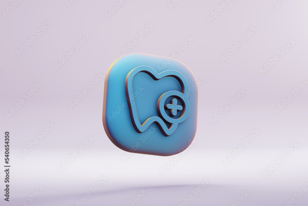 Poster beautiful illustration healthy blue odontology symbol icons on a bright pink background. 3d renderin