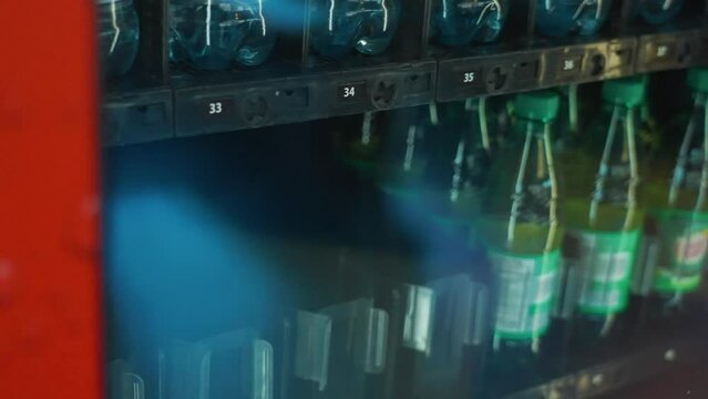 Vending machine close up slow motion