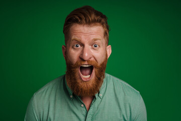 Portrait of adult handsome stylish bearded shouting man