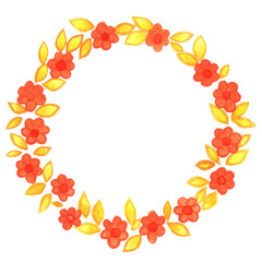 Yellow leaves with orange flower wreath watercolor for decoration on Autumn and wedding event.