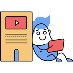 Character watching mobile video flat vector icon
