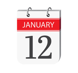 12 january calendar page. 3d one day calendar date appointment, event reminder illustration. 