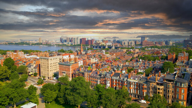 Panoramic View Of Boston With Rain Clouds, Massachusetts, USA