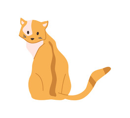 Ginger cat sitting still, isolated kitten with red soft fur. Feline animal, mammal with whiskers and long tail. Portrait of kitty. Vector in flat style