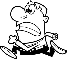 Outlined Businessman Cartoon Character Running Late for Work. Vector Hand Drawn Illustration Isolated On Transparent Background