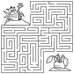 Cartoon Maze Game Education For Kids Help The Beaver Get To The Carrot. Vector Hand Drawn Illustration Isolated On White Background © HitToon.com