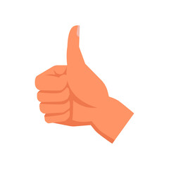 Hand gesture of thumb up, isolated symbol of agreement and like. Sign of approval or hitchhiking. Nonverbal language and communication. Vector in flat style