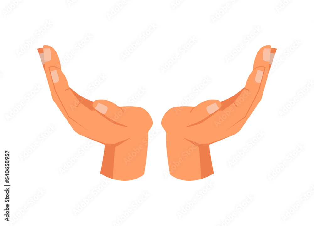 Poster two empty open hands raised up, asking for help. isolated gesture, nonverbal communication and signs