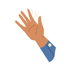 Greeting or waving hand gesture, isolated arm saying hi and hello. Nonverbal communication and greeting, cheering or attracting attention. Vector in flat style