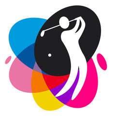 Golf sport graphic with colorful design elements.