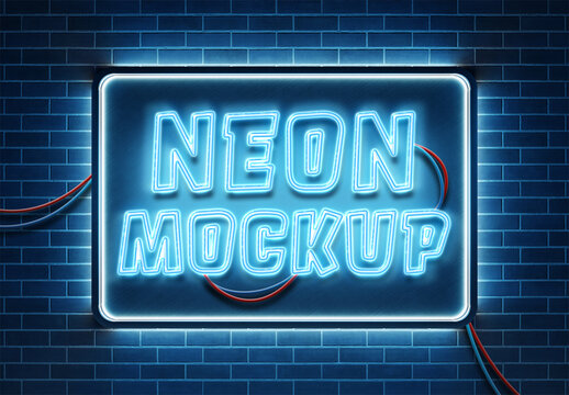 Neon Text Effect Mockup on Brick Wall