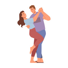 People in love dancing, isolated man and woman couple on date or holiday. Learning and practicing movements with partner. Cartoon character, vector in flat style