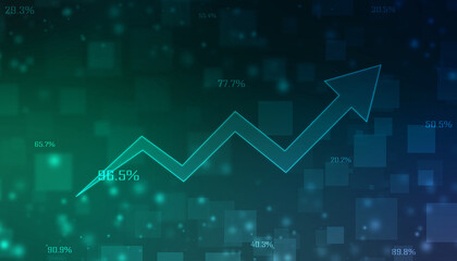 Business Growth graph on technology background, Futuristic raise arrow chart digital transformation abstract technology background. Big data and business growth currency stock and investment economy