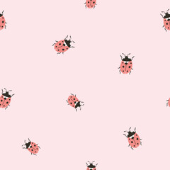 Vector insect seamless pattern. Hand-drawn ladybugs on the pink background.  - 540661382