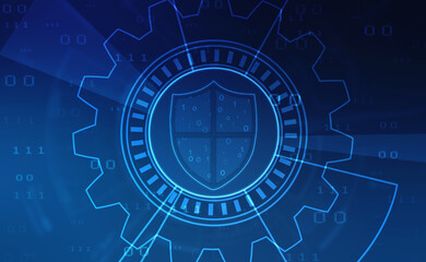 Protect and Security concept. Digital Shield on abstract technology background, Cyber security and information or network protection. Future technology web services for business and internet project