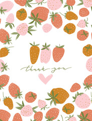 Berry frame design with place for your text. Vector strawberry background, fruit card template. 