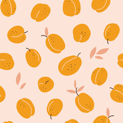 vector fruit seamless pattern in hand-drawn style. Simple apricot design for fabric, wallpaper or wrapping paper.