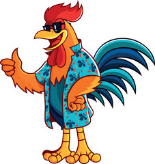A Rooster Wearing Floral Shirt Smiling with Thumbs-Up
