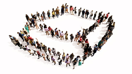 Concept or conceptual large community  of people forming the image of a closed book on white background. A 3d illustration metaphor for learning, education, research, scienc, literature and culture