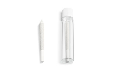 Blank white weed joint tube with glass pack mockup, isolated