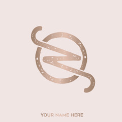 Letter Z monogram logo.Typographic signature icon.Uppercase character.Lettering sign isolated on light fund.Wedding, fashion, beauty alphabet initial.Elegant style rose gold frame.