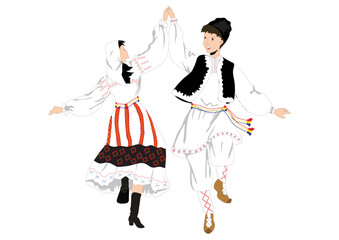A man and a woman are dancing traditional dances. Popular dance, Traditional dance