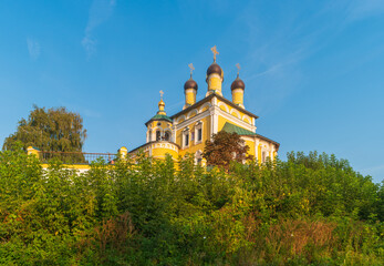 Murom, Russia. View of ancient church of St. Nicholas the Wonderworker (Nikolo-Naberezhnaya church) on the hill of the embankment of the Oka River.