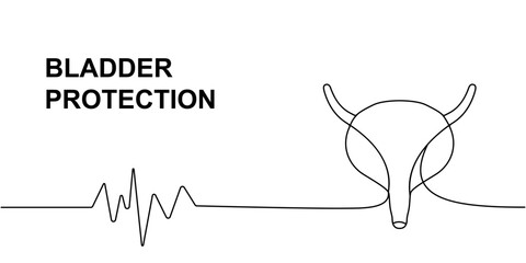 Human bladder with heart pulse one line continuous drawing. Human organ continuous one line illustration. Vector minimalist linear illustration.