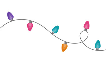 Colourful chain of Christmas lights isolated on transparent background. PNG illustration