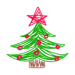 Christmas tree sketch. Web icon. New Year festive vector handdrawn illustration for greeting card