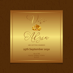 Luxury golden wedding card with the rings paper texture