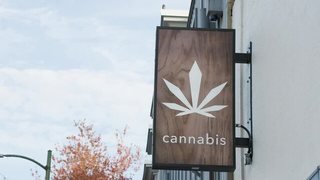 Cannabis dispensary sign, marijuana leaf, logo, legal marijuana, business. 4K 24FPS