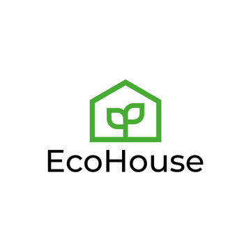 Simple fresh leaf and house for eco green home farm plant cultivation logo design