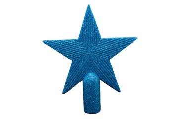 Close up of a blue ornament Christmas star .