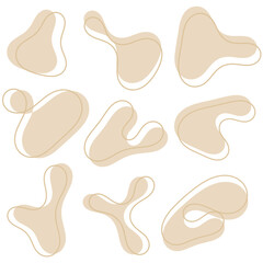 Organic brown blobs irregular shape. Abstract fluid shapes vector set, simple water forms, pastel color.