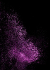 Purple sequins glisten with dust isolated on a black background. Vertical abstract background with...