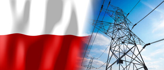 Poland - country flag and electricity pylons - 3D illustration